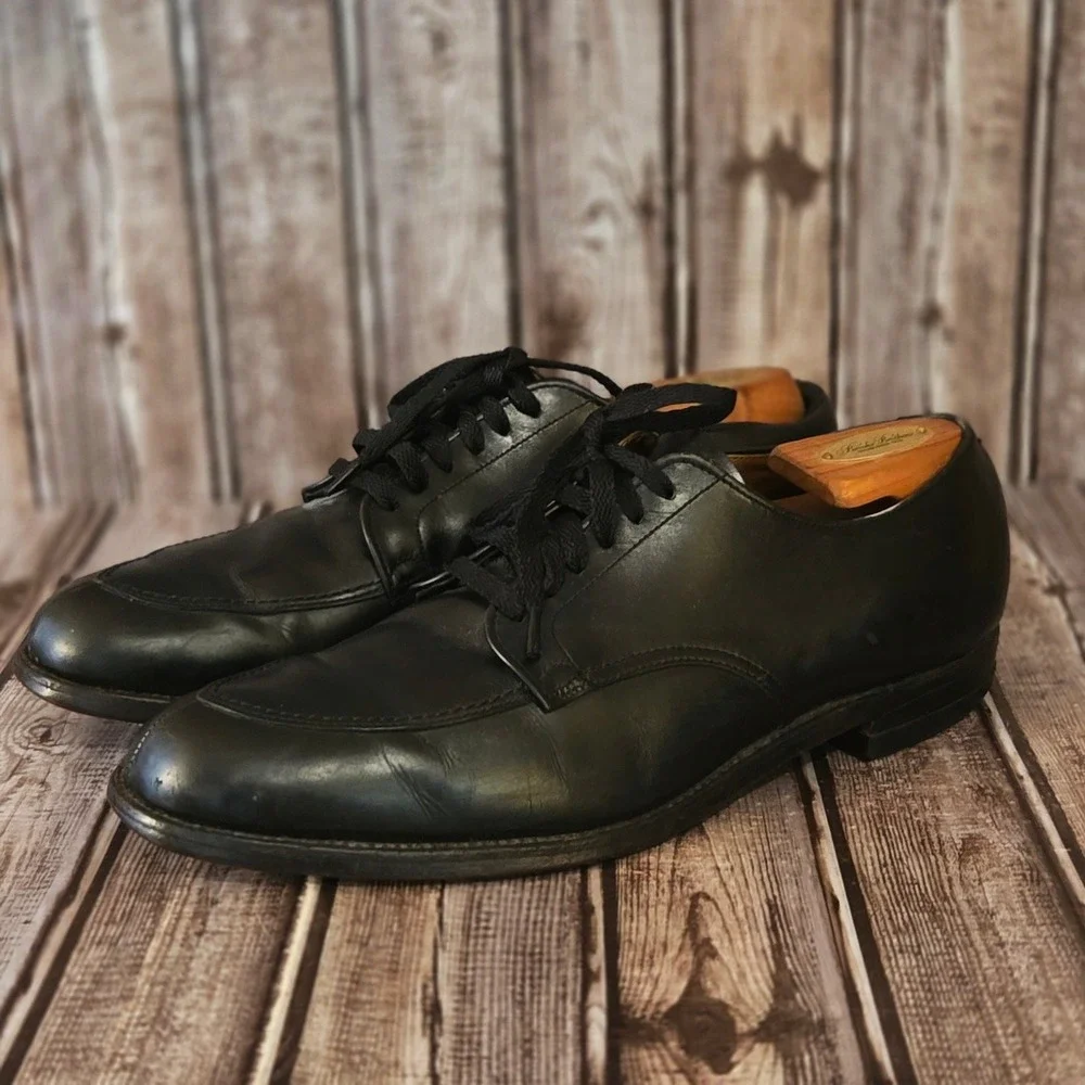 Sz 12 AA/ B Mens Alden 67 Black Calfskin V-Tip Blucher Split Toe Dress Shoes